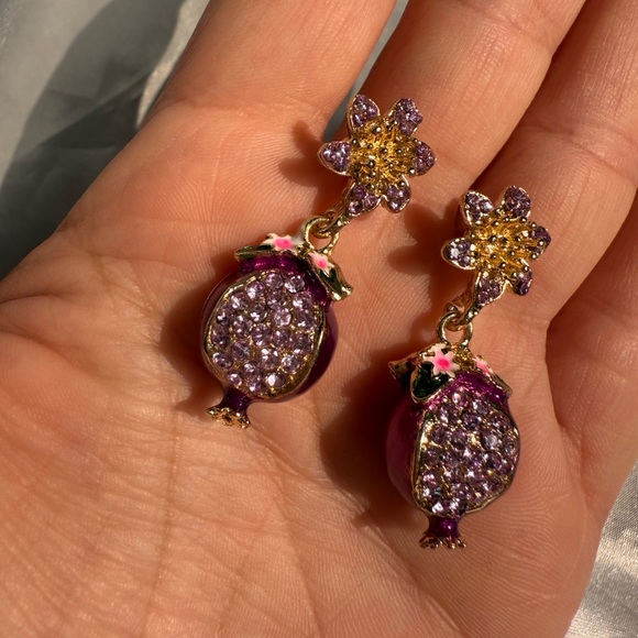 Unique Pomegranate Purple and Gold Floral Earrings - Picture 6 of 7